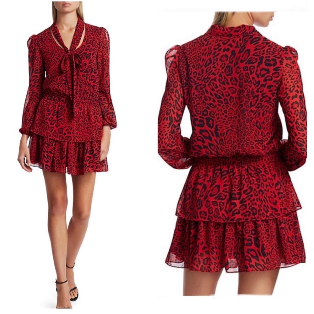 GENERATION LOVE Solange Red Leopard Tiered Edgy Party Dress XS